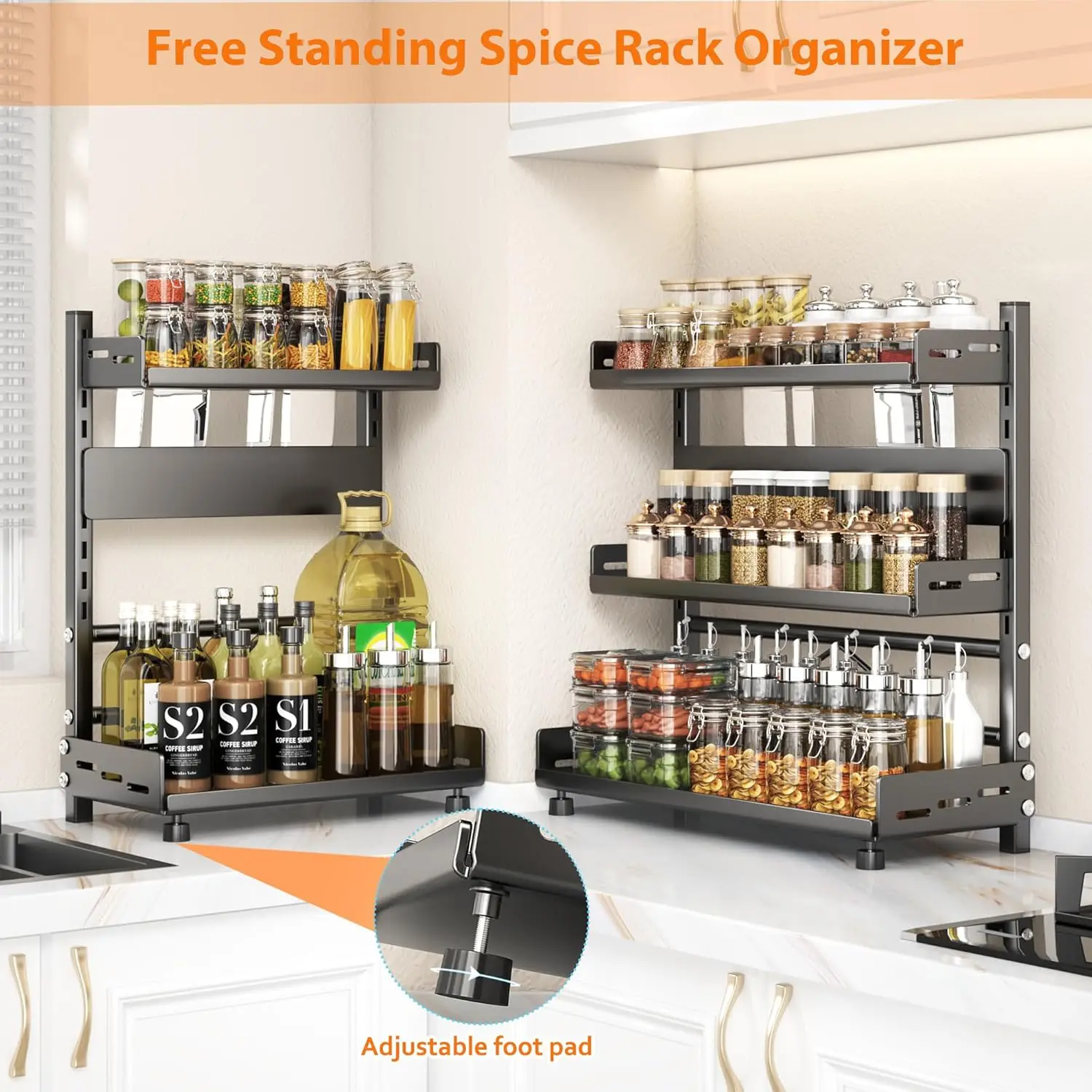 Support de rangement d'épices à 3 niveaux pour comptoir, Organization d'épices réglable pour armo... – Image 2