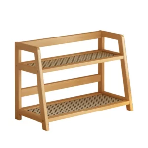 Étagère de rangement en bois pour cuisine, organisateur de bureau en rotin, présentoir à épices p...
