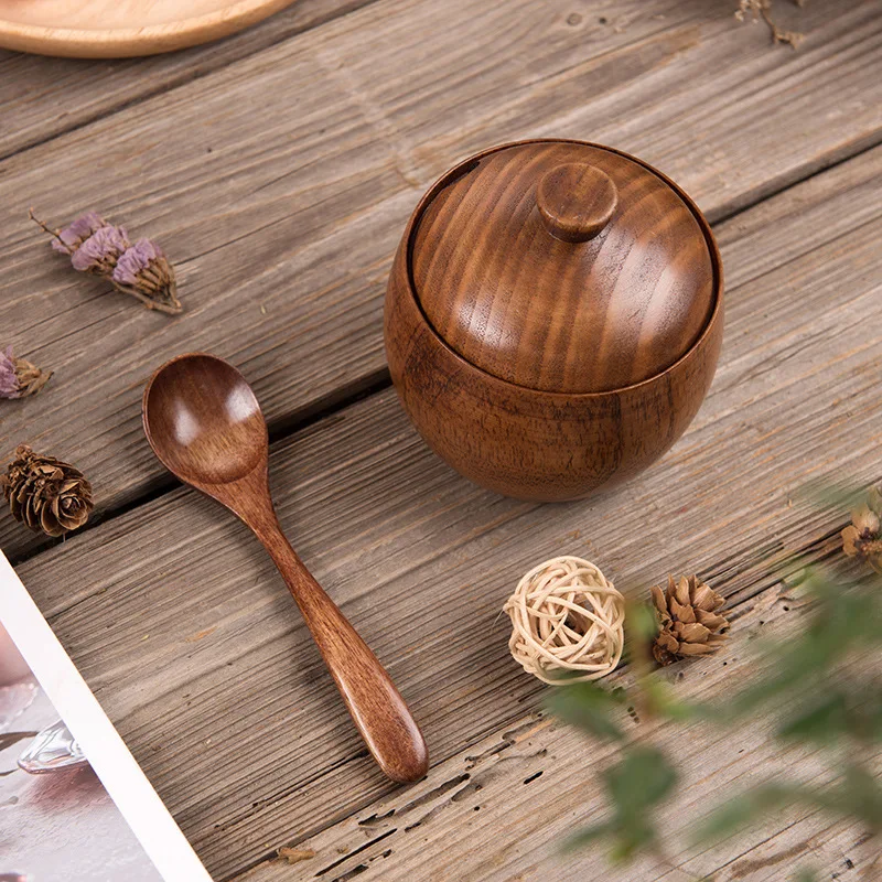 Pot d'assaisonnement en bois, récipient à épices, bidon de saveurs, pot de sel – Image 2
