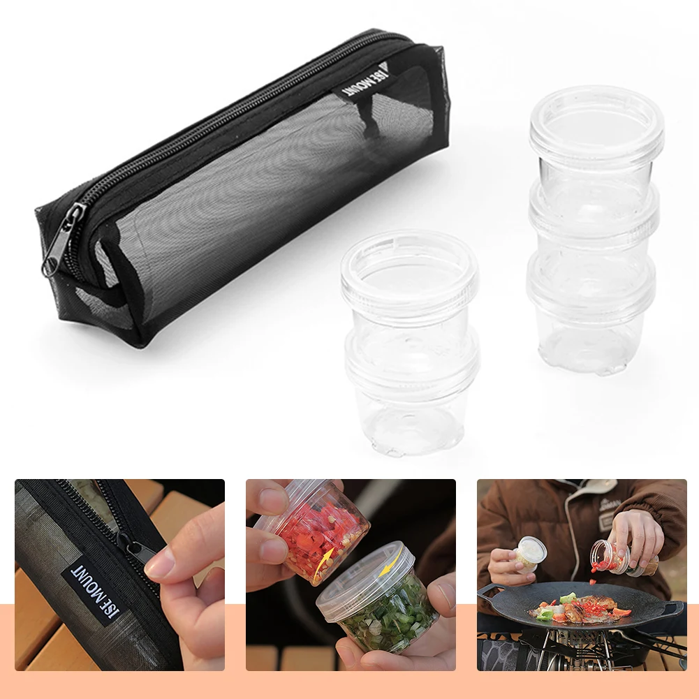 Kit d'épices de Camping avec 5 pots à épices transparents, ensemble de récipients à condiments, r... – Image 3