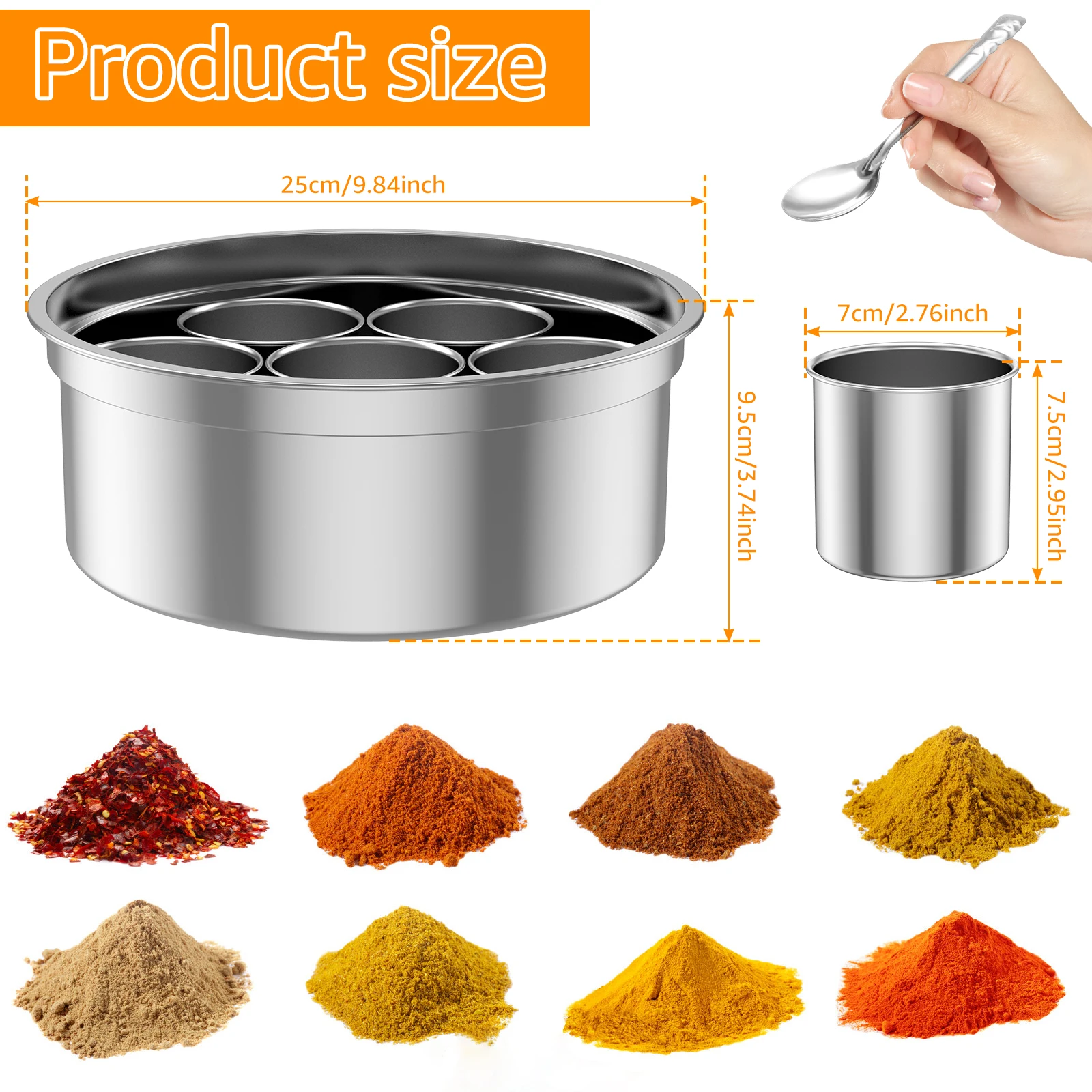 Masala Dabba Boîte à épices Récipient de stockage d'épices en acier inoxydable avec 7 compartimen... – Image 2