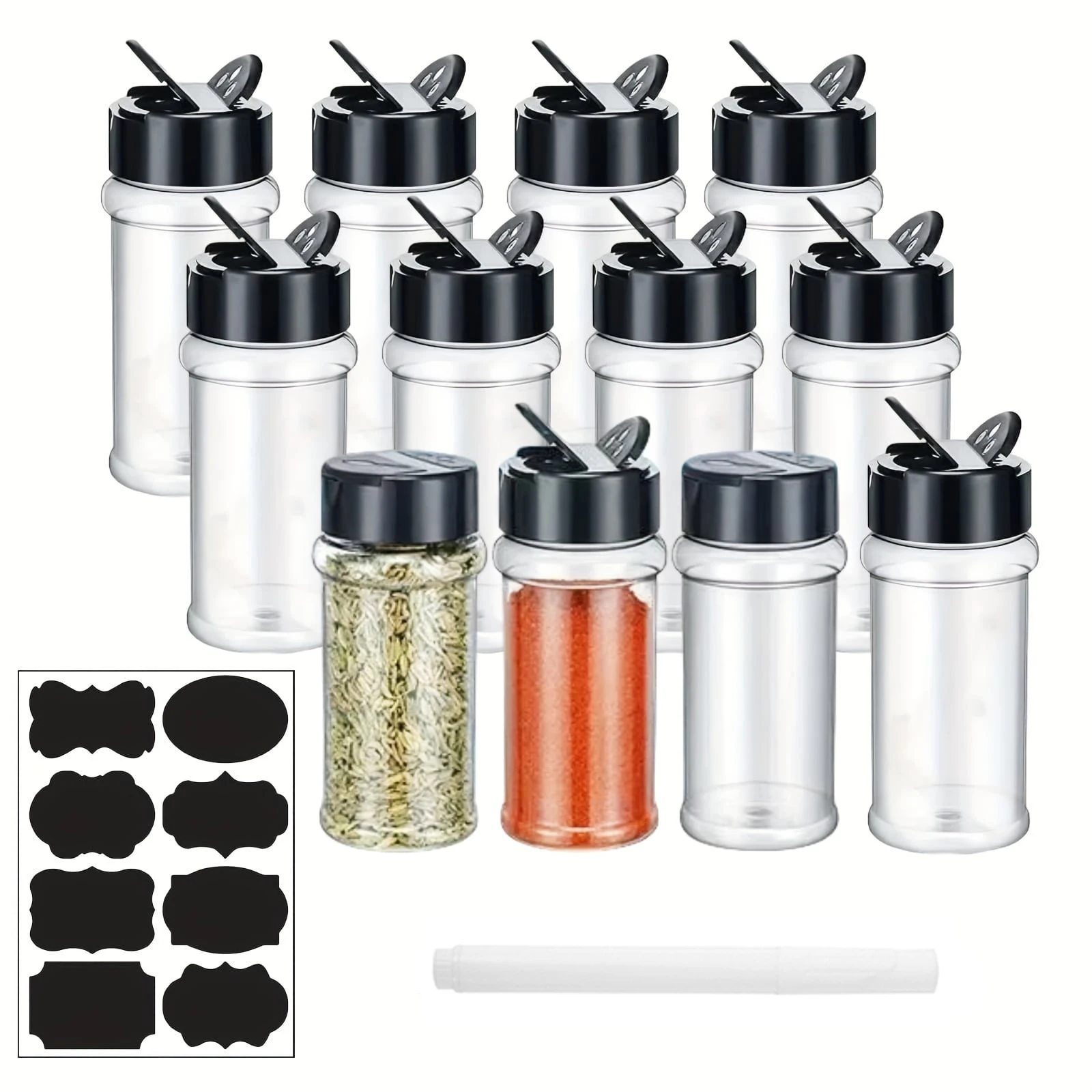 Pot à épices en plastique de 100ml avec couvercle Shaker, étiquette et stylos, récipient d'assais...
