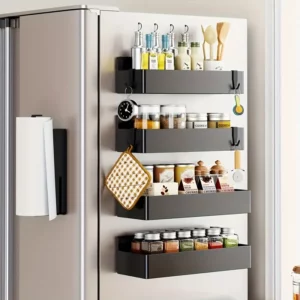 Étagère magnétique pour réfrigérateur, panier de rangement latéral pour épices et articles divers...