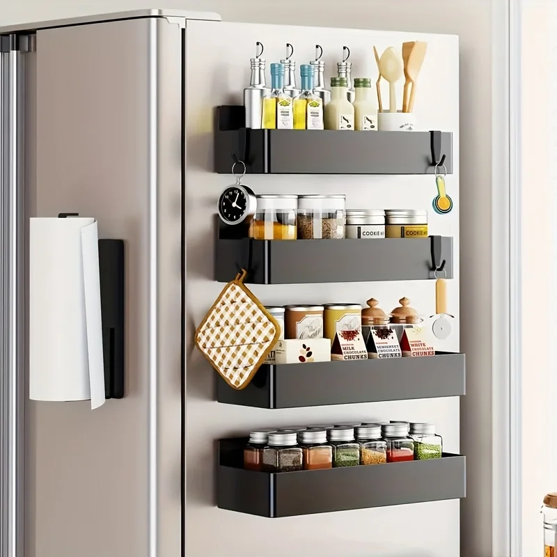 Étagère magnétique pour réfrigérateur, panier de rangement latéral pour épices et articles divers...