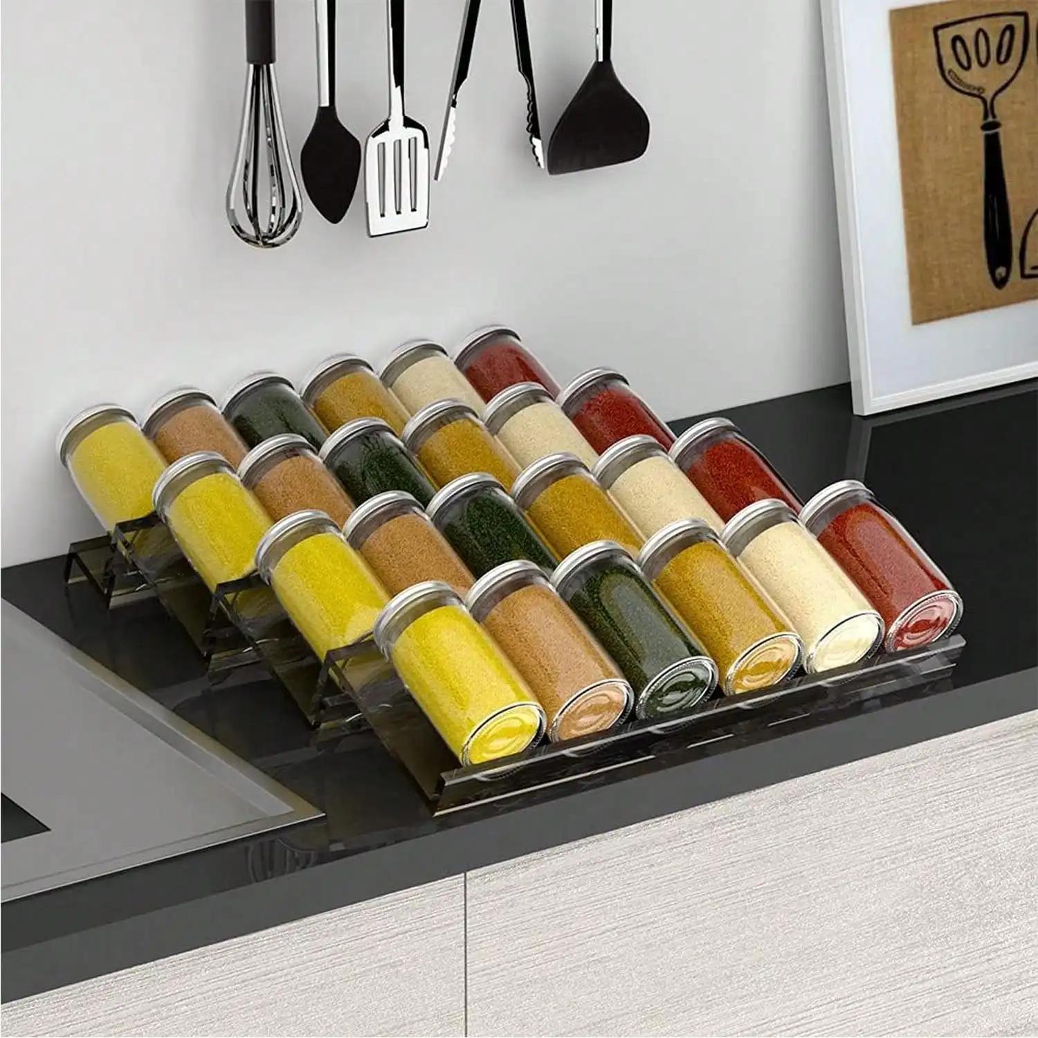 Organisateur de tiroir à épices à 4/2 couches, pots à épices en acrylique réglables, plateau exte... – Image 3