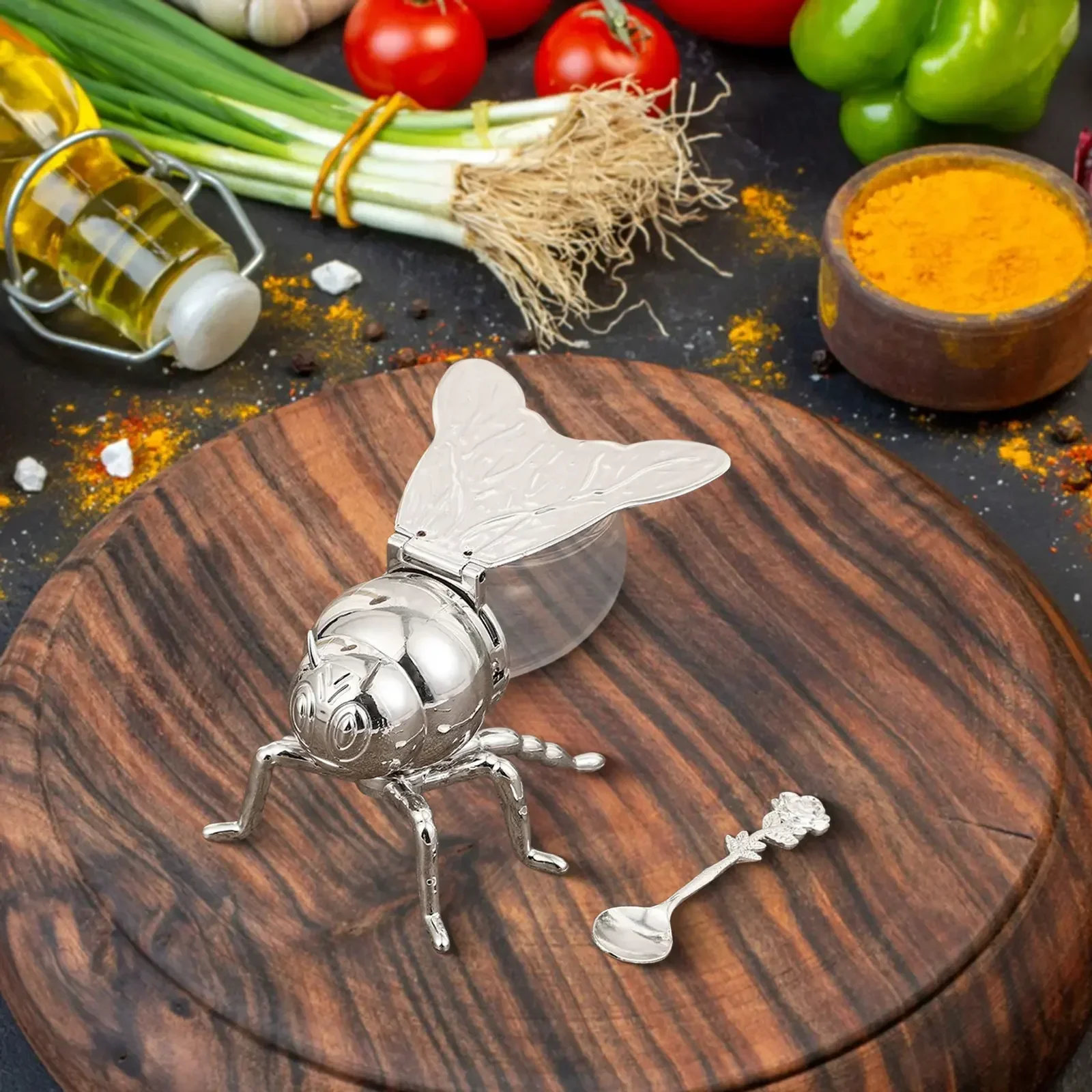 Pot à condiments créatif en forme d'abeille de dessin animé avec cuillère pour la décoration de c... – Image 2