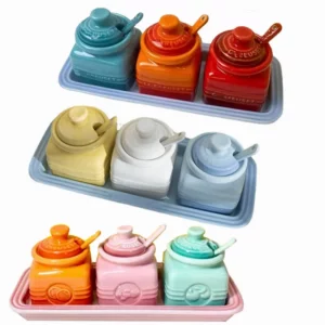 Ensemble de Récipients à Épices en Céramique pour Stocker le Sel et le Sucre, Bocal avec Couvercl...