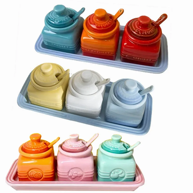 Ensemble de Récipients à Épices en Céramique pour Stocker le Sel et le Sucre, Bocal avec Couvercl...