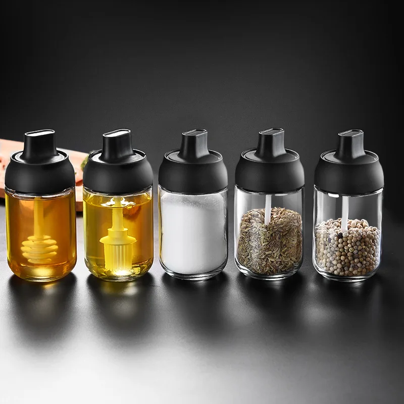 Bouteille d'huile de 250ML, 2 pièces, résistante à l'humidité, avec couvercle, cuillère, pot à po...
