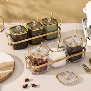 Ensemble de pots à épices transparents à motif Vertical plaqué or de luxe, pot de sel de cuisine...