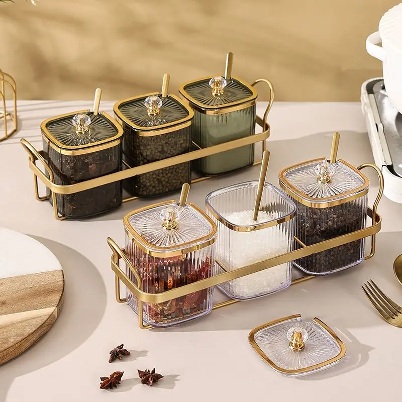 Ensemble de pots à épices transparents à motif Vertical plaqué or de luxe, pot de sel de cuisine...