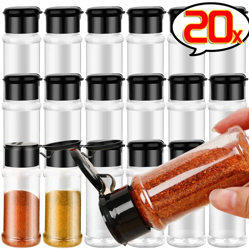Pot à épices en plastique transparent, bouteille d'assaisonnement de cuisine, salière, poivrière,...