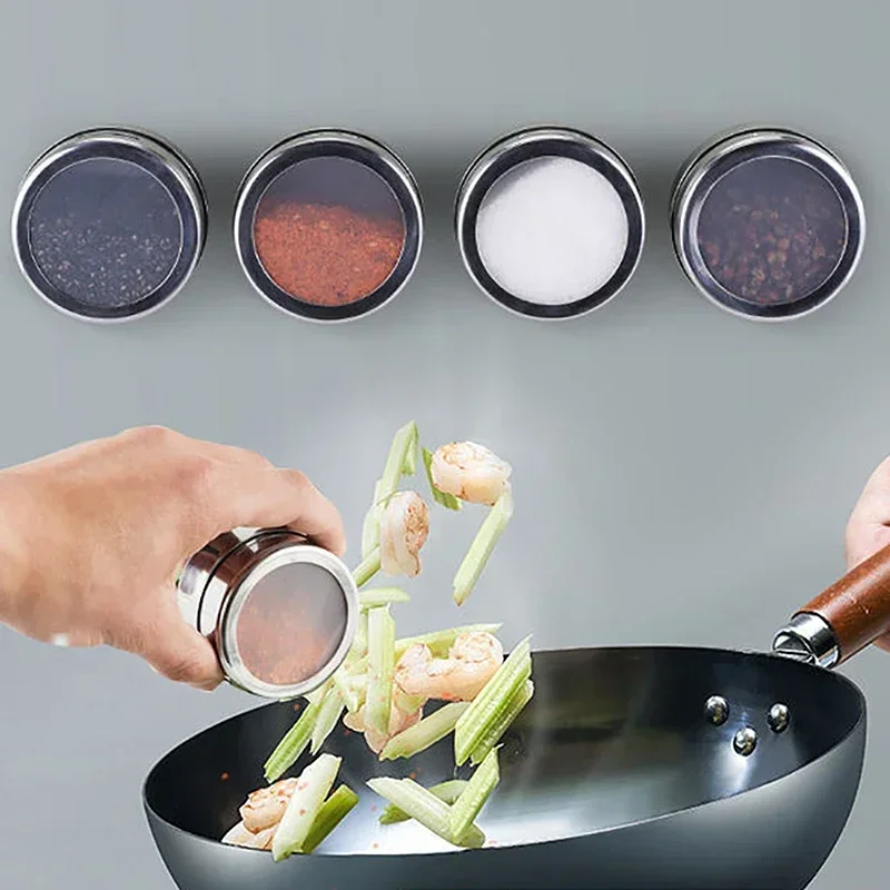 Pots à épices magnétiques avec support mural, boîtes à épices en acier inoxydable 304, conteneurs... – Image 3