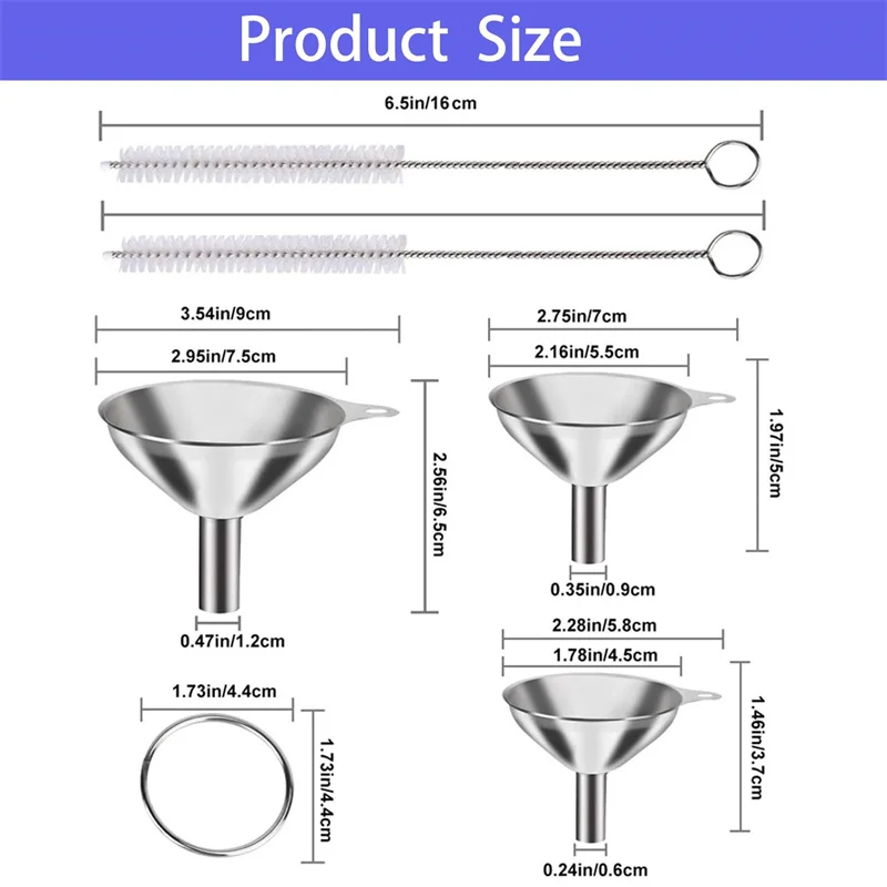 Ensemble d'entonnoirs de cuisine en acier inoxydable, 3/5 pièces, pour utilisation en cuisine, bo... – Image 2