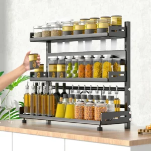 Support de rangement d'épices à 3 niveaux pour comptoir, Organization d'épices réglable pour armo...