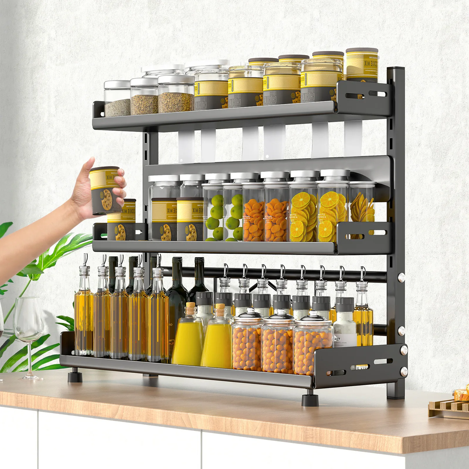 Support de rangement d'épices à 3 niveaux pour comptoir, Organization d'épices réglable pour armo...