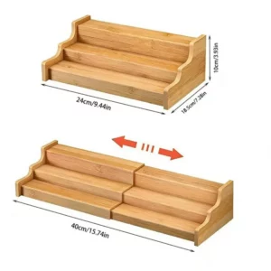 Étagère à Épices Extensible à 3 Niveaux en Bambou – Organisateur de Rangement Durable et Gain de...