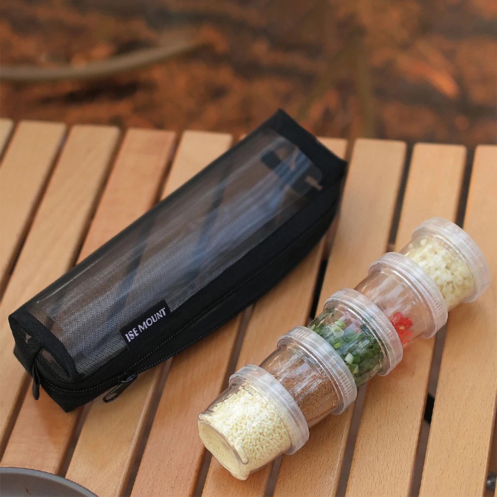 Kit d'épices de Camping avec 5 pots à épices transparents, ensemble de récipients à condiments, r...