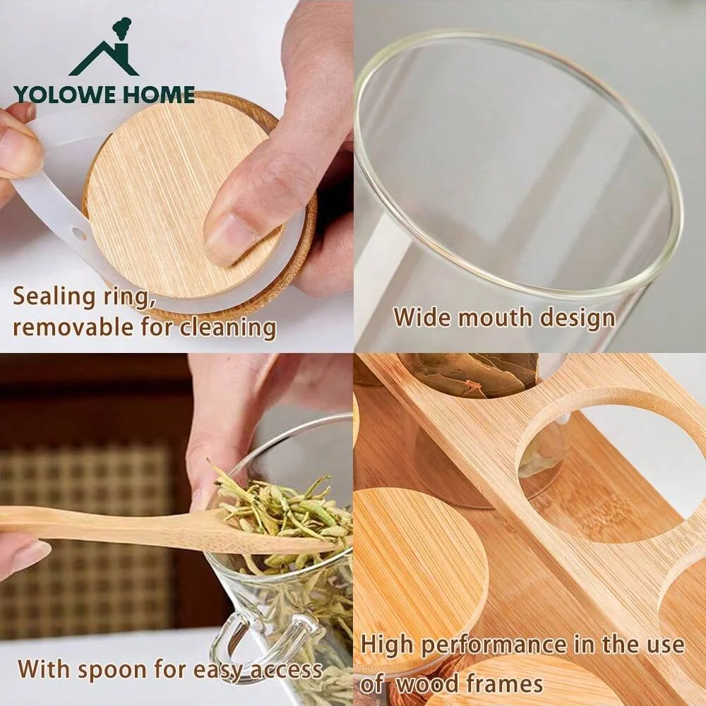 Ensemble de 8 récipients de rangement en verre avec 1 support de rangement, bocaux en verre avec... – Image 3