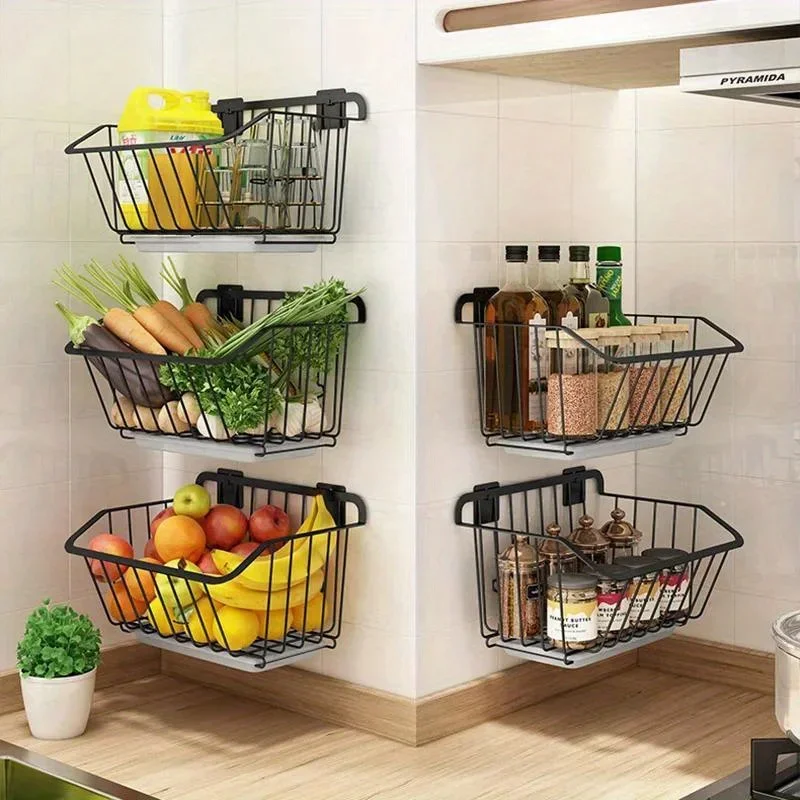 Panier de rangement de cuisine en acier inoxydable, égouttoir de fruits et légumes, organisateur... – Image 3