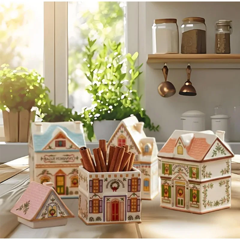 Ensemble de maison à épices de Village de noël, conteneurs miniatures en forme de maison pour déc... – Image 3