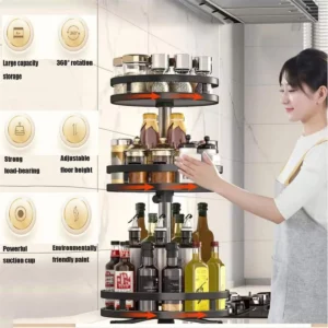 Plateau de rangement pour la cuisine | 360 ° Plateau tournant en acier au carbone, organisateur d...