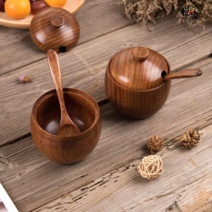 Pot d'assaisonnement en bois, récipient à épices, bidon de saveurs, pot de sel