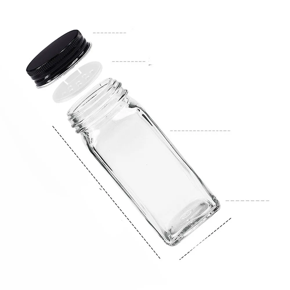 Lot de 12 pots à épices en verre avec étiquettes, pots carrés vides pour épices – Couvercles méta... – Image 3