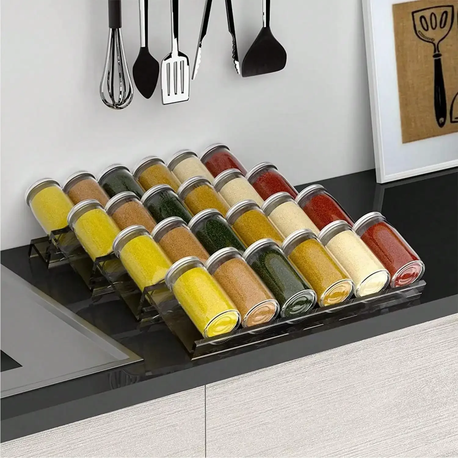 Organisateur de tiroir à épices de cuisine à 2/4 niveaux, support à épices réglable pour pots à é...