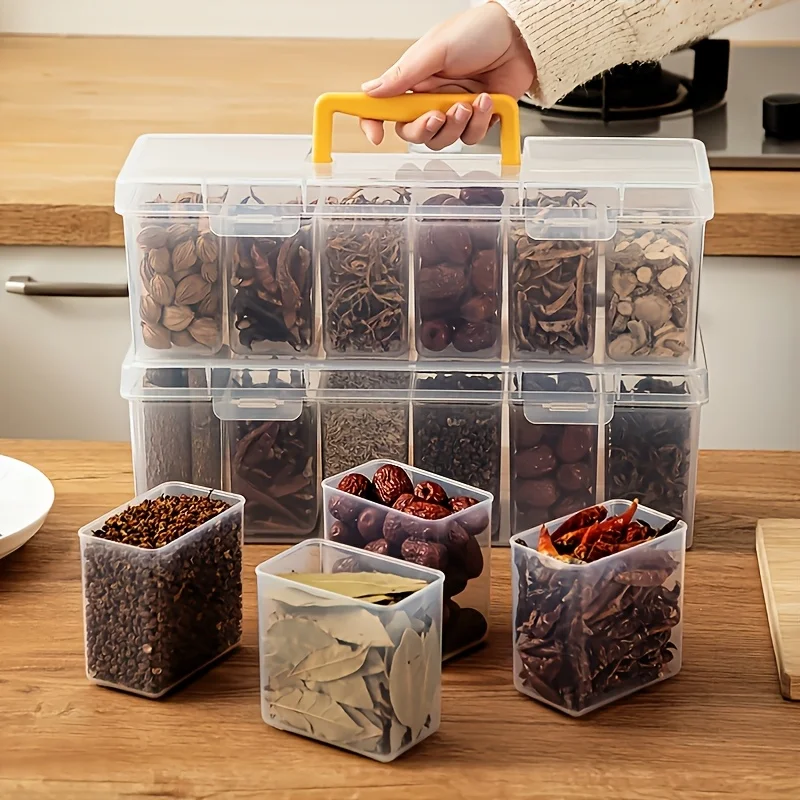 Ensemble de récipients à épices scellés avec couvercle de 7 pièces (1L + 6S) – Pots divisés amovi...