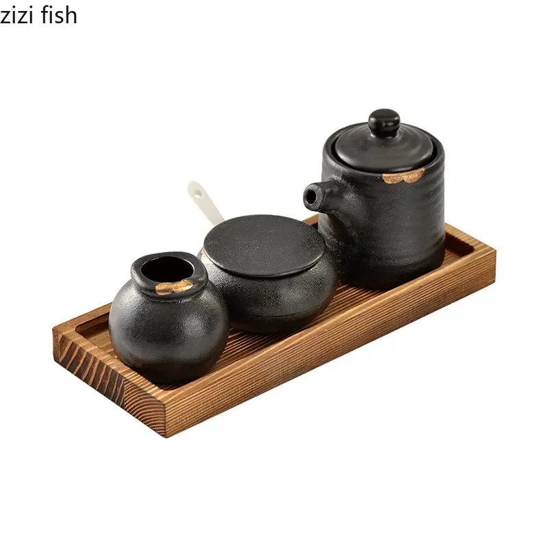 Pot à épices en céramique, salière et poivrière, plateau en bois, boîte d'assaisonnement, outils... – Image 3