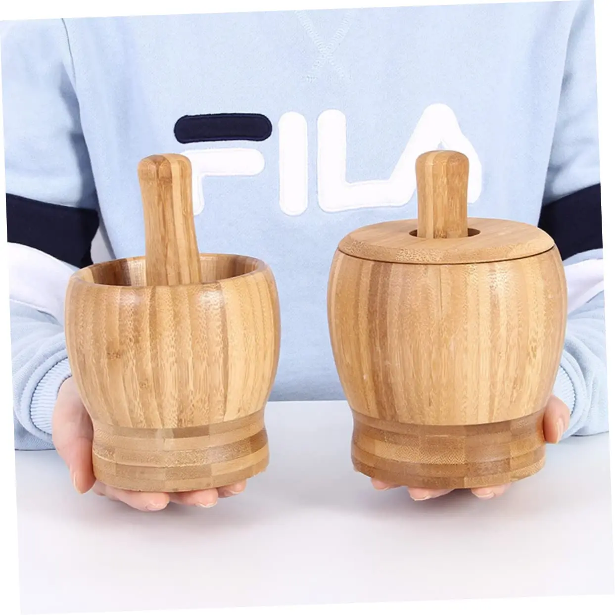 Ensemble de mortier et de pilon en bois, broyeur d'épices, de poivre, d'ail, d'herbes, d'épices,... – Image 2