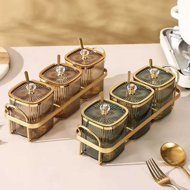 Ensemble de pots à épices transparents à motif Vertical plaqué or de luxe, pot de sel de cuisine... – Image 3