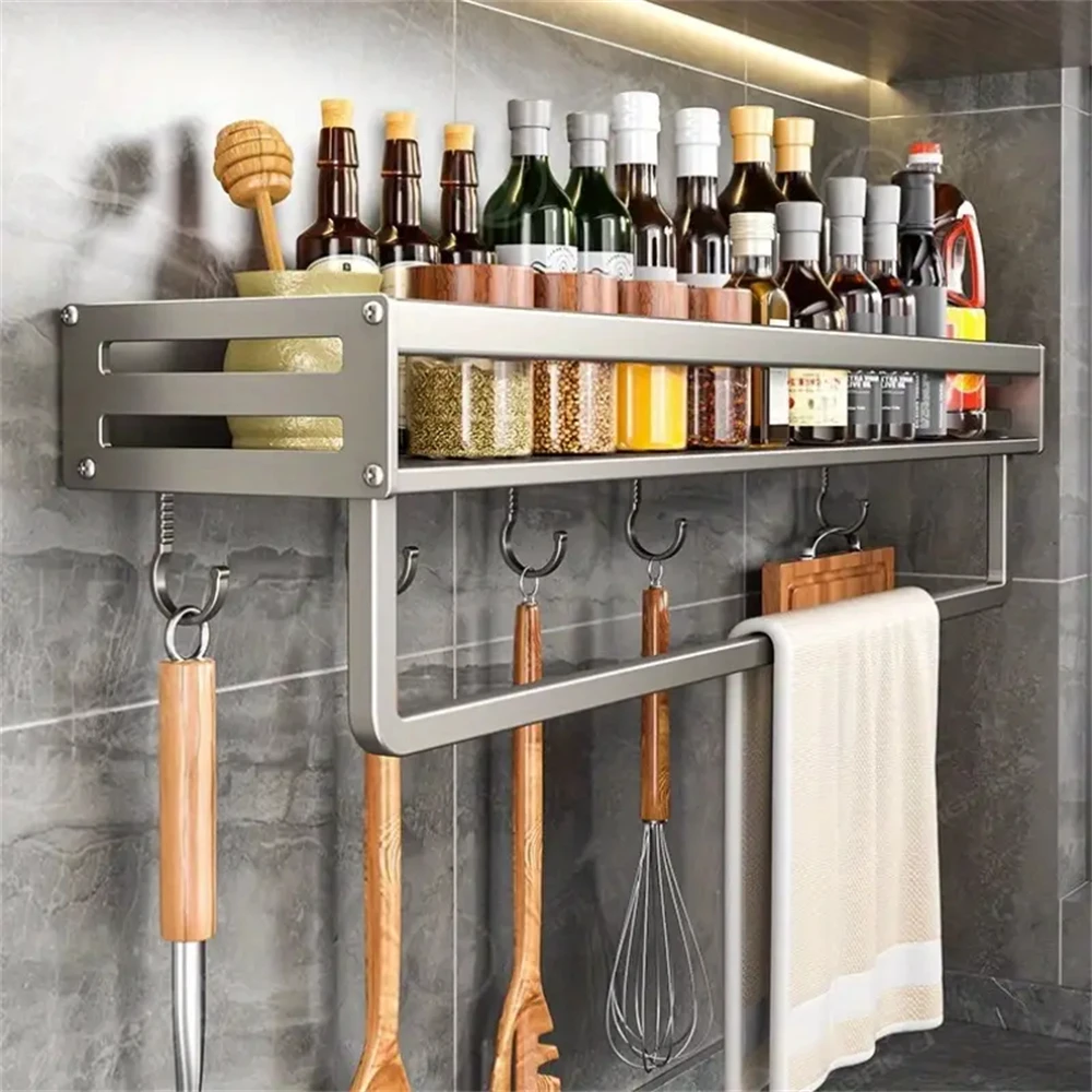 Porte-épices mural en aluminium, étagère multifonctionnelle pour articles, crochets pour outils d... – Image 2