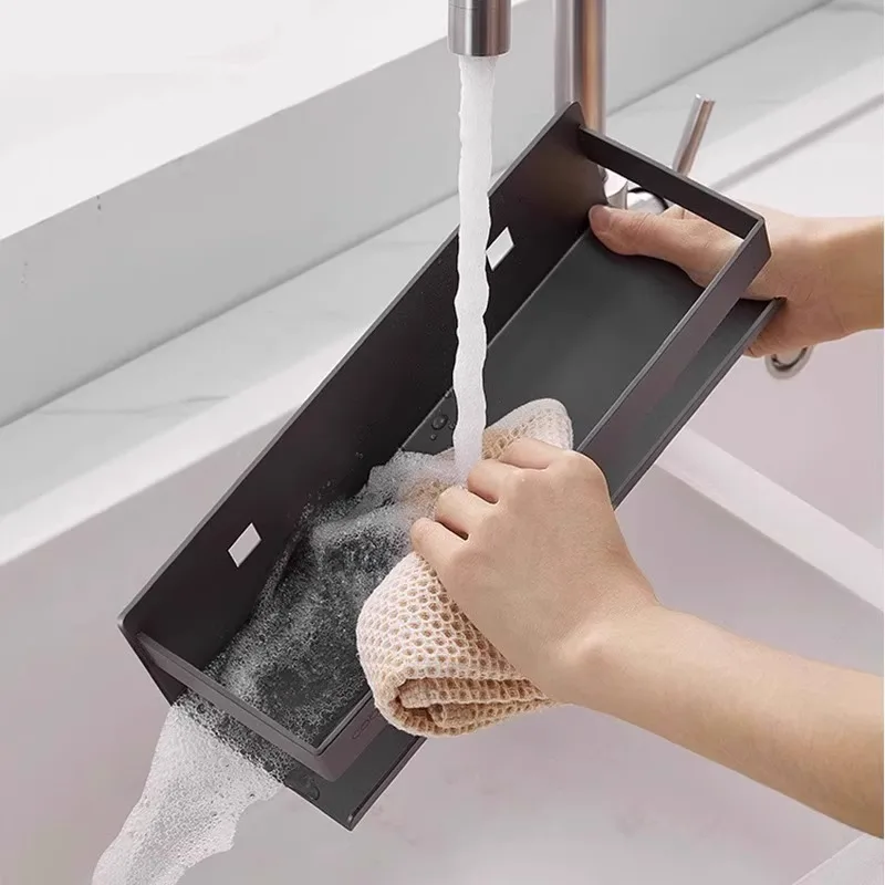 Étagère à épices murale en métal sans perçage, étagère de rangement multifonctionnelle avec croch... – Image 2