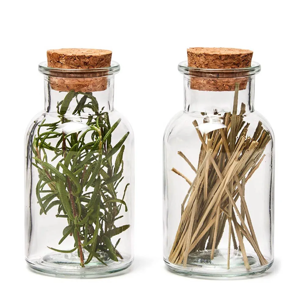 Pots à épices de 5 oz – Bouteilles en verre transparent avec couvercles en liège, récipients rond...