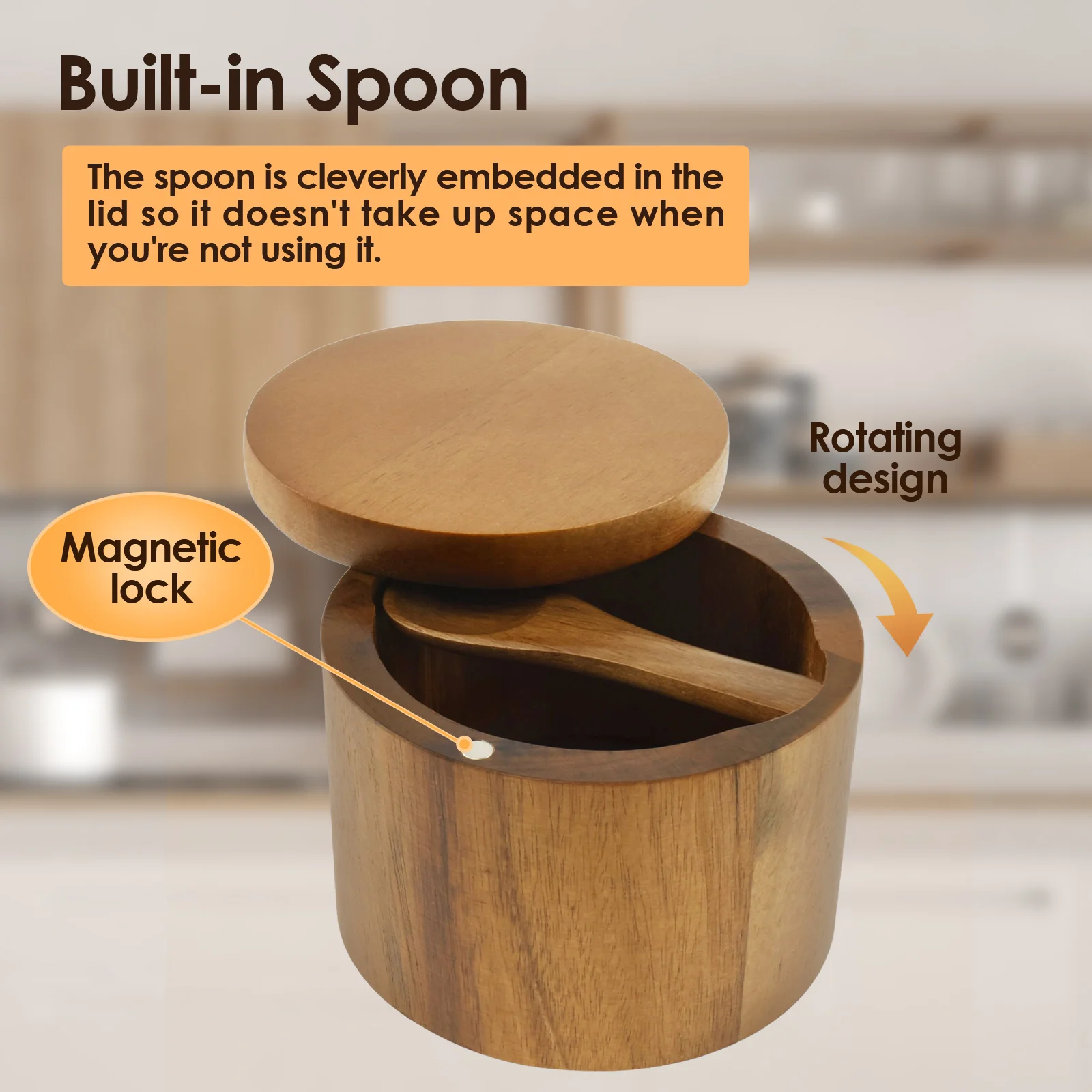 Pots d'assaisonnement au sel, pot à poivre, boîte à condiments en bois, bol de rangement avec cui... – Image 2