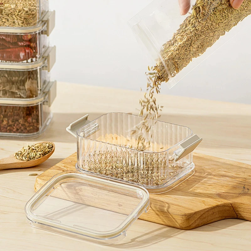 Boîtes de stockage d'épices empilables, pot d'assaisonnement en plastique, récipient alimentaire... – Image 3