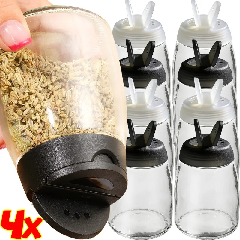 Bouteille d'assaisonnement en verre avec couvercles Shaker, pot à épices transparent, cuisine dom...
