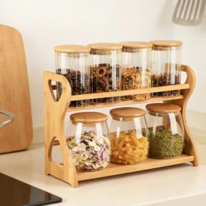 Étagère à épices en bambou à 2 niveaux sans assemblage, organisateur de condiments de comptoir de...