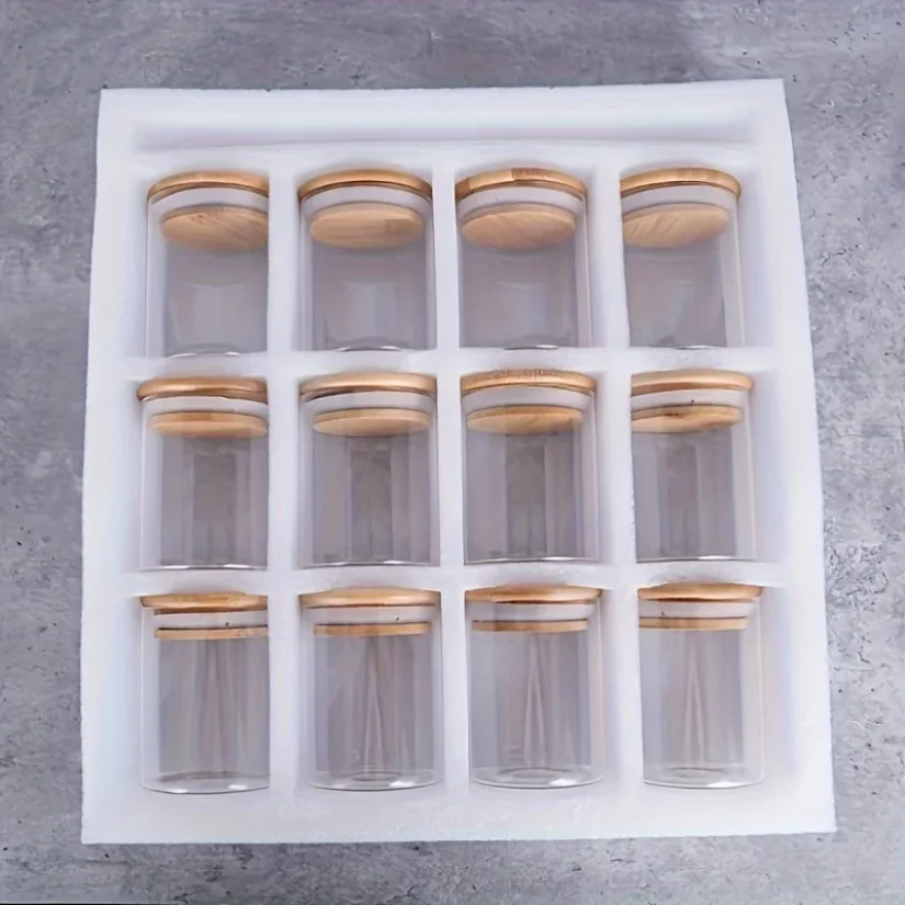12 pots à épices en verre avec couvercle en bambou, contenants à épices hermétiques de 8 oz avec... – Image 2