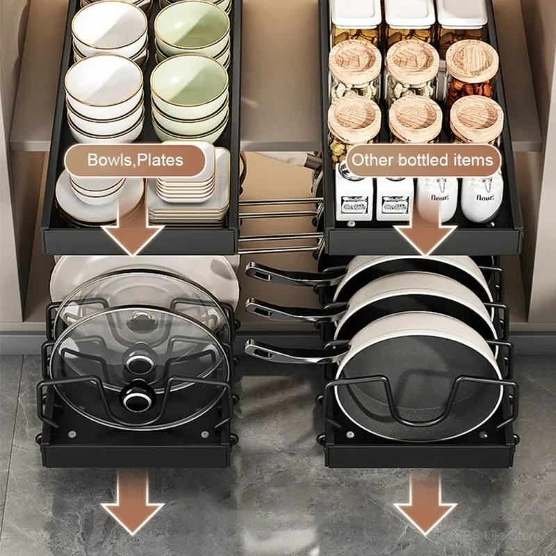 Organisateur multifonctionnel de cuisine extractible pour casseroles/poêles, support de couvercle... – Image 3