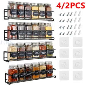 Lot de 4/2 supports muraux pour épices, organisateurs de rangement, économiseurs d'espace, en mét...