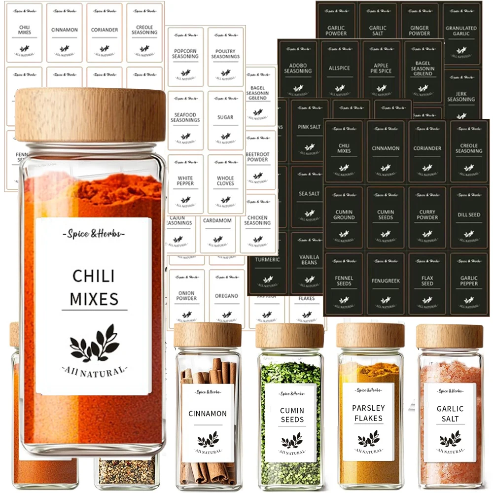 Étiquettes pour pots à épices - Autocollants minimalistes pré-imprimés et imperméables pour pots...