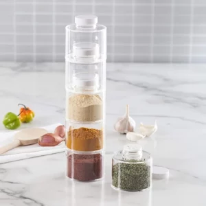 Pots à épices empilables T1, lot de 6 tours, épices de cuisine peu encombrantes avec légumes, pou...
