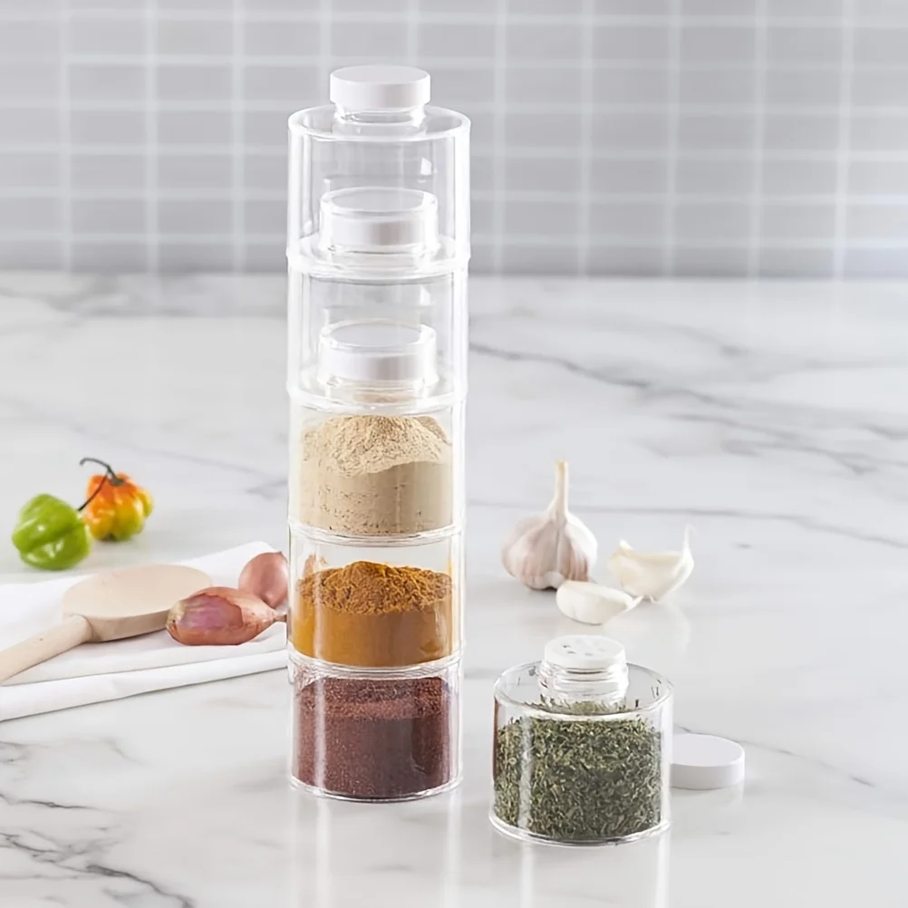Pots à épices empilables T1, lot de 6 tours, épices de cuisine peu encombrantes avec légumes, pou...