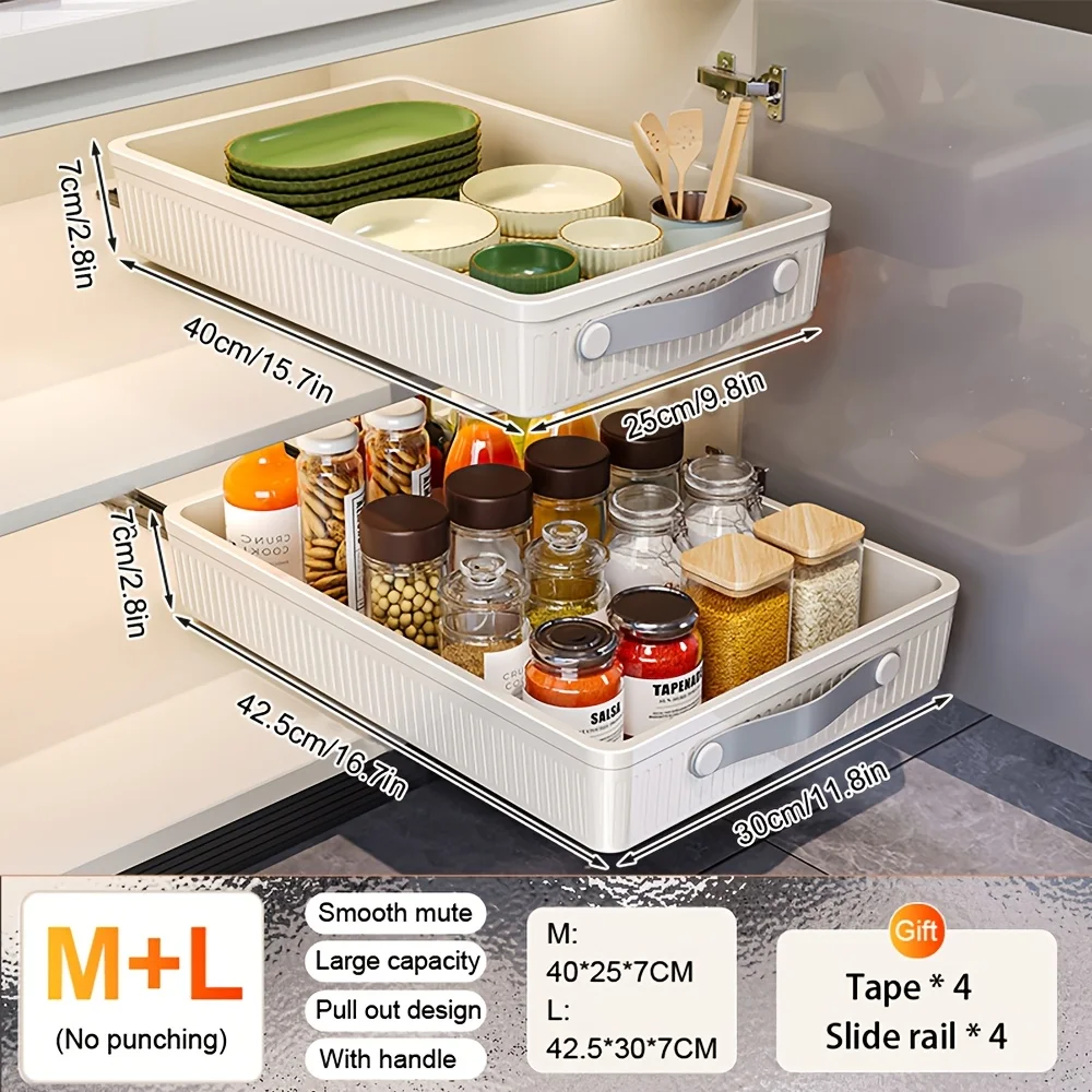 Boîtes de rangement à tiroirs pour armoires de cuisine, 1 pièce, avec Rails coulissants, plateau... – Image 3