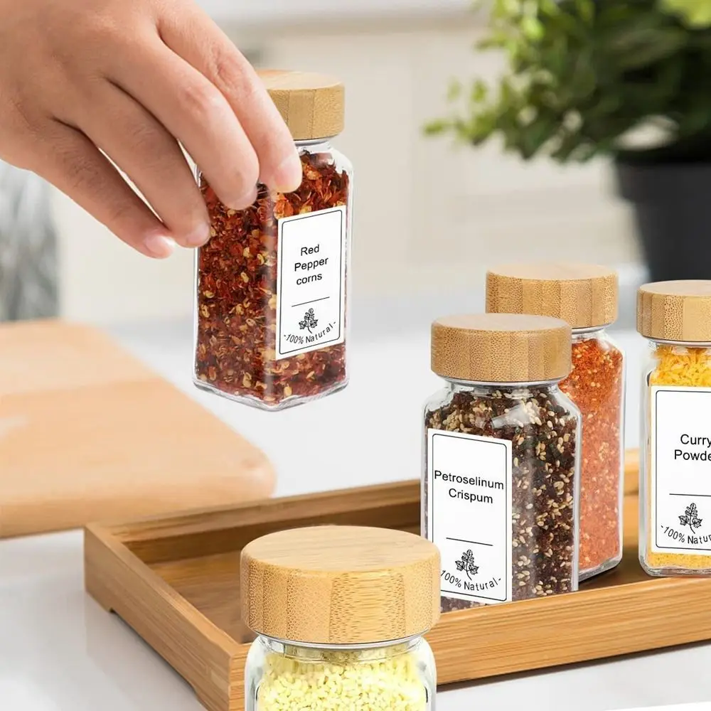 Pots à épices hermétiques de 120ml et 4oz, pour support à épices avec couvercle en bois de bambou...