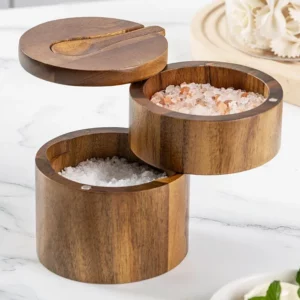 Pot d'assaisonnement en bois, salière à poivre, boîte d'assaisonnement de grande capacité avec cu...