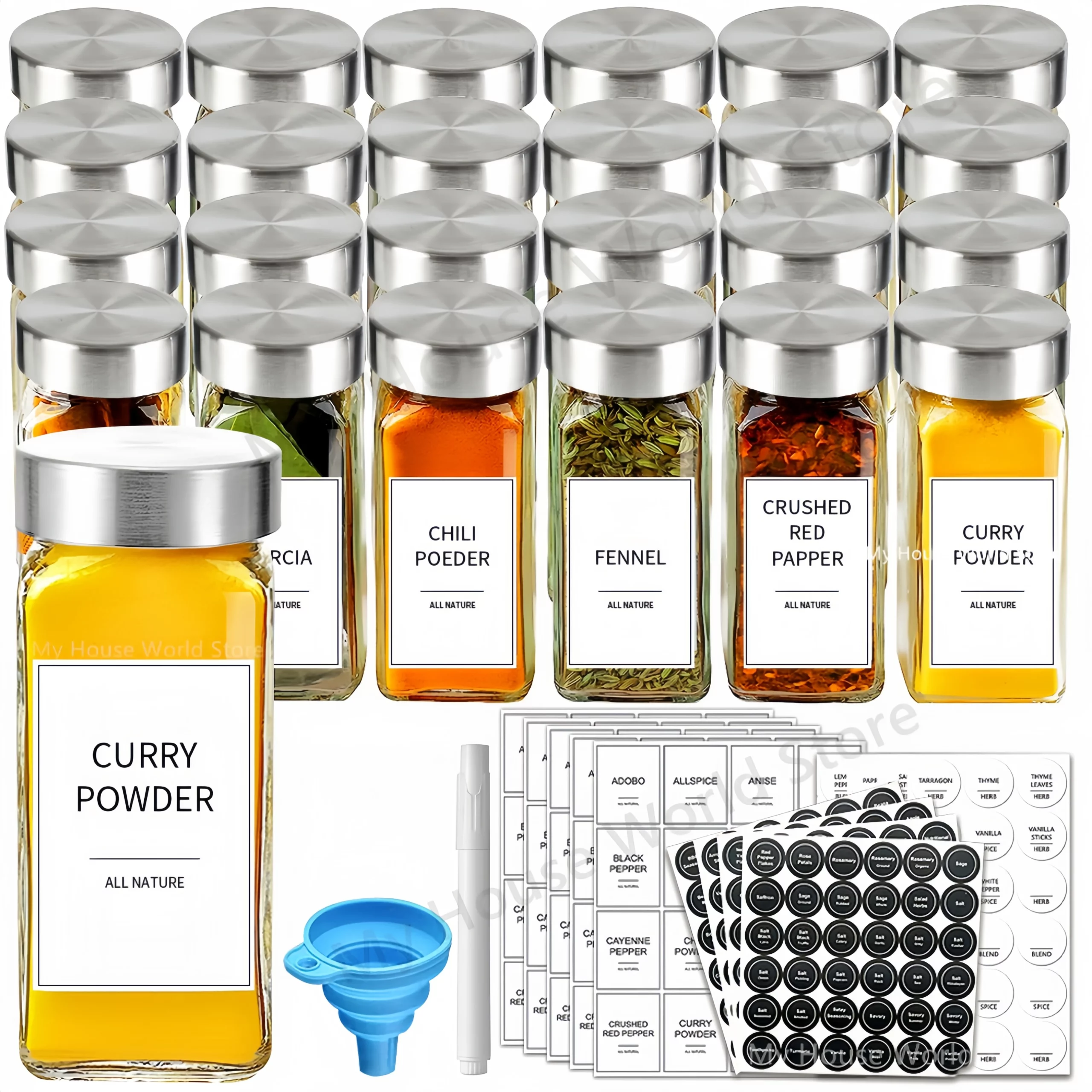 Pots à épices en verre avec récipients d'assaisonnement à épices en acier inoxydable, salière et...